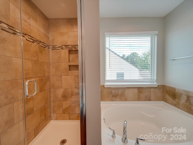 bathroom with shower with separate bathtub