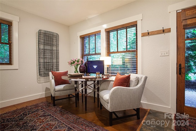 home office featuring a barn door