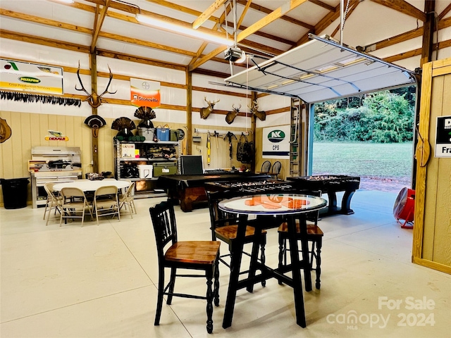 dining space with concrete floors