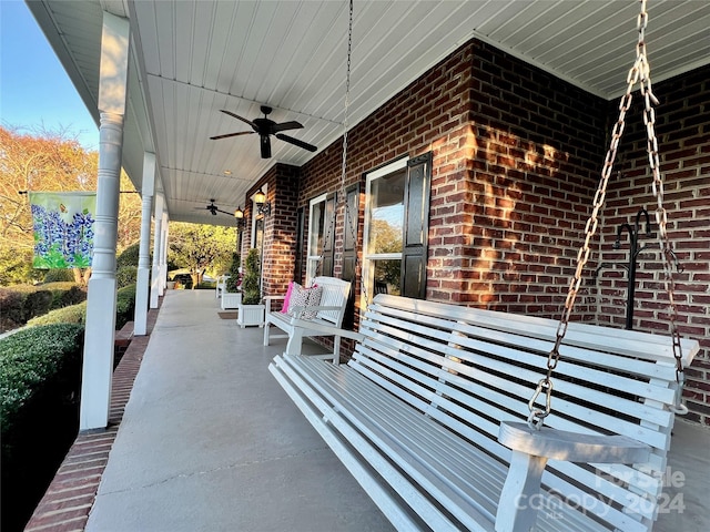 view of patio featuring a porch and ceiling fan