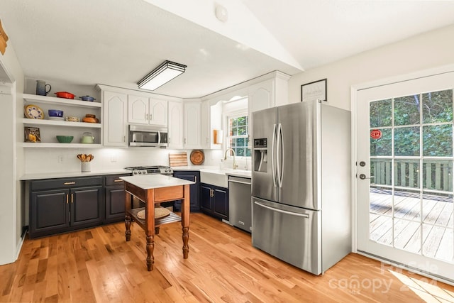 kitchen with white cabinetry, stainless steel appliances, and a healthy amount of sunlight