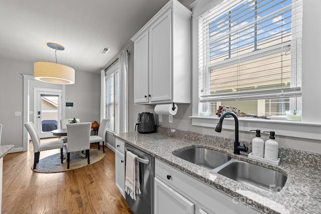 kitchen featuring a healthy amount of sunlight, white cabinetry, and stainless steel dishwasher