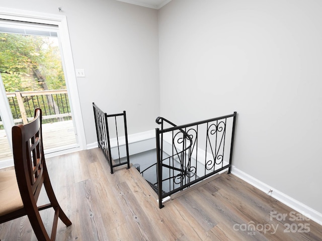 stairway featuring hardwood / wood-style floors