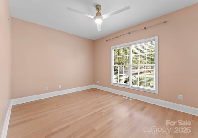 unfurnished room featuring light hardwood / wood-style floors and ceiling fan