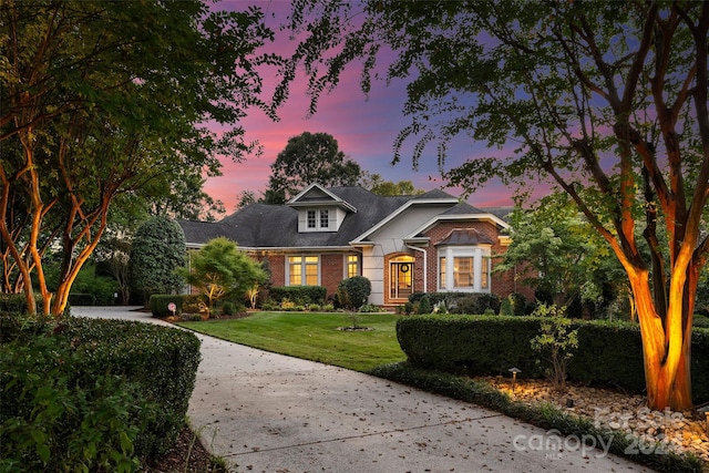 view of front of house with a lawn