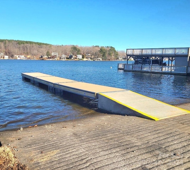 dock area with a water view