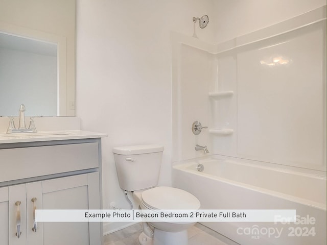 full bathroom featuring vanity, shower / bath combination, tile patterned flooring, and toilet