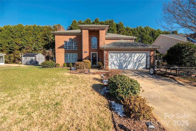 view of front of house featuring a front lawn and a garage