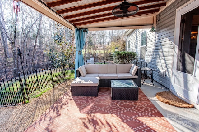 view of patio / terrace with ceiling fan and an outdoor hangout area