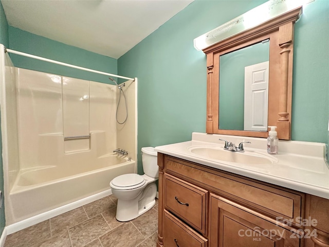 full bathroom featuring shower / bathtub combination, vanity, and toilet