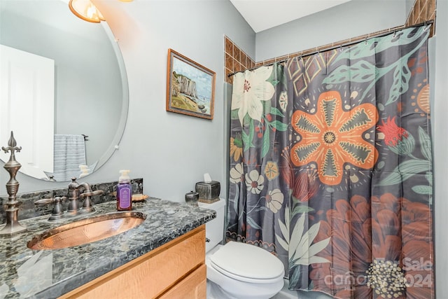 bathroom with vanity, walk in shower, and toilet