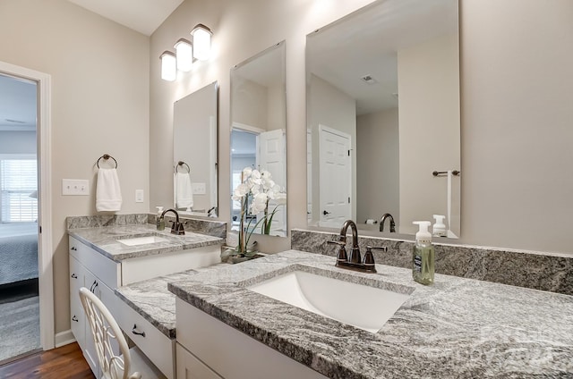 bathroom featuring vanity and wood-type flooring