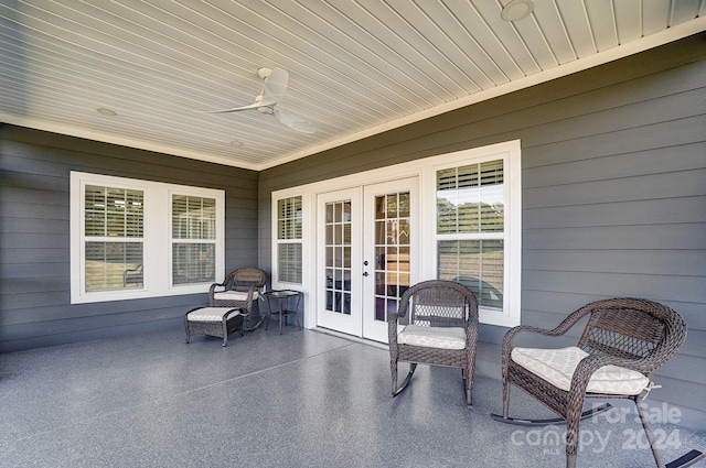 view of patio / terrace with french doors and ceiling fan