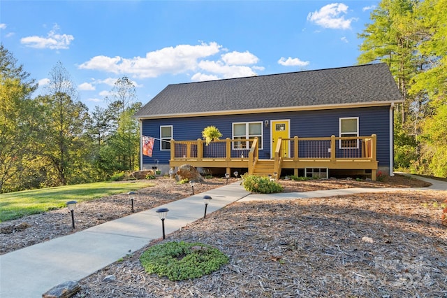 view of front facade with a deck