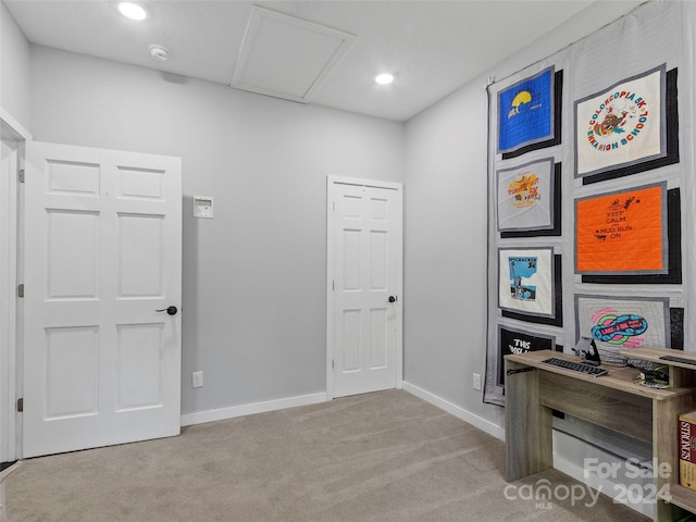 interior space featuring light colored carpet