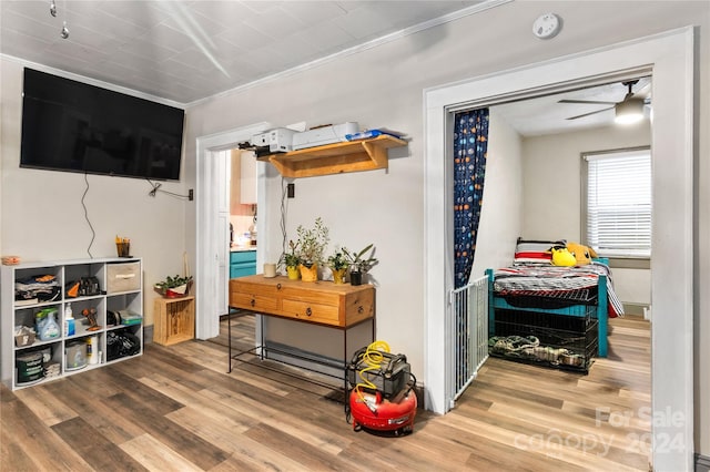 interior space featuring ornamental molding and hardwood / wood-style floors