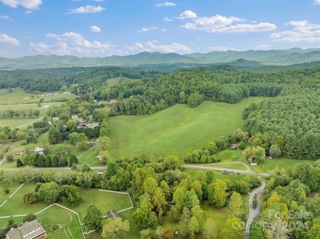 drone / aerial view featuring a mountain view