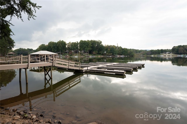 view of dock with a water view