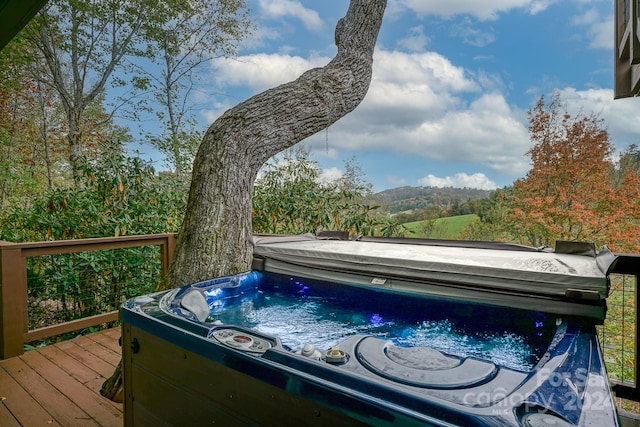 exterior space featuring a hot tub