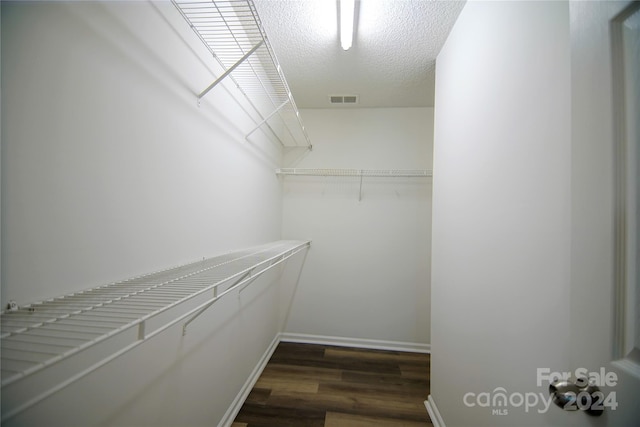 spacious closet with dark wood-type flooring