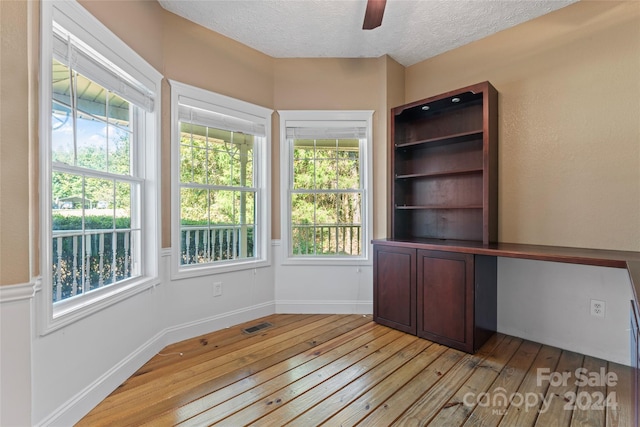 2720 Lentz Rd, China Grove, NC 28023 - unfurnished office featuring light wood finished floors, a healthy amount of sunlight, a ceiling fan, visible vents, and a textured ceiling