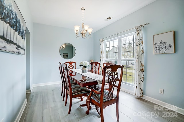 dining room featuring a notable chandelier, hardwood / wood-style flooring, and plenty of natural light