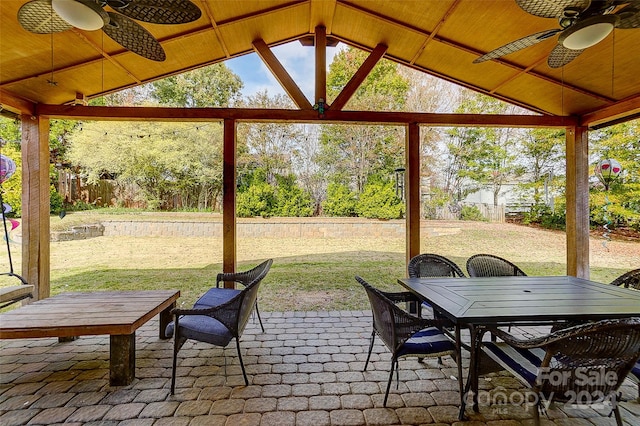 view of patio featuring ceiling fan