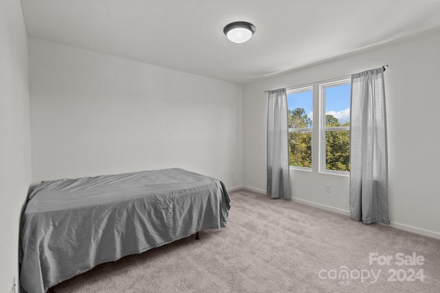 bedroom featuring light colored carpet