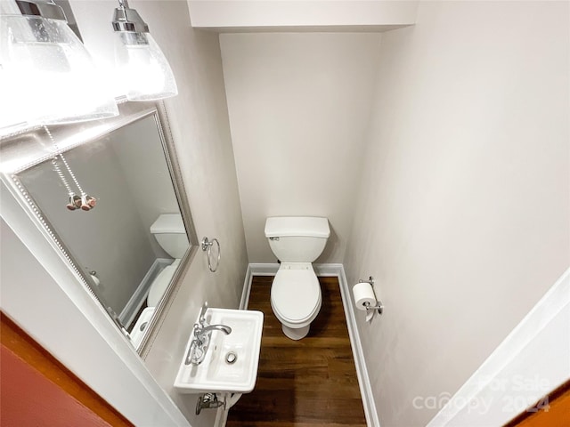 bathroom featuring hardwood / wood-style flooring and toilet