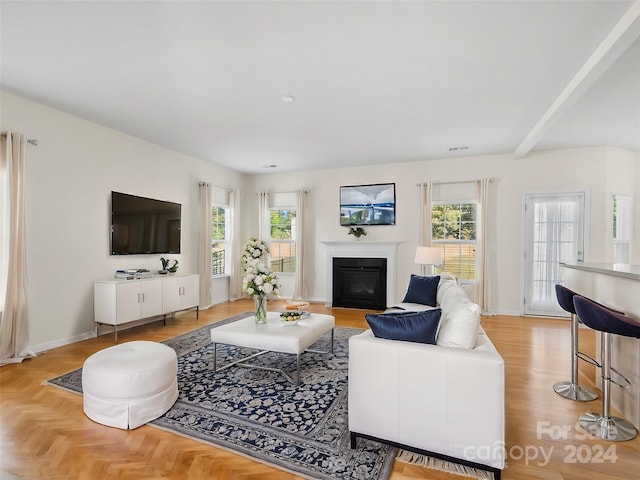 living room with parquet floors and a wealth of natural light