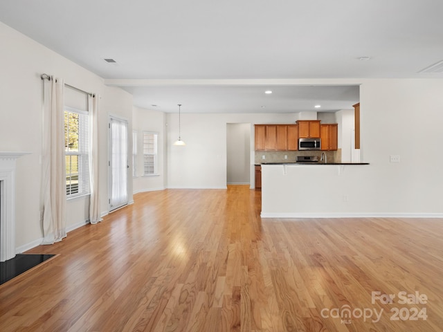 unfurnished living room with light hardwood / wood-style flooring