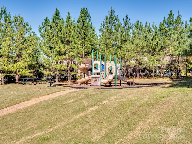 view of playground featuring a yard