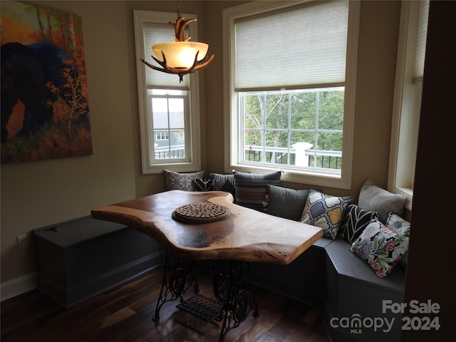 dining room with breakfast area, a wealth of natural light, and dark hardwood / wood-style floors