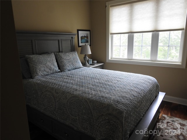 bedroom featuring dark wood-type flooring and multiple windows