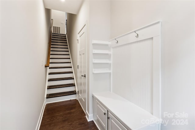 mudroom featuring dark wood-type flooring