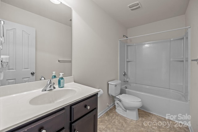 full bathroom featuring vanity, toilet, and bathtub / shower combination