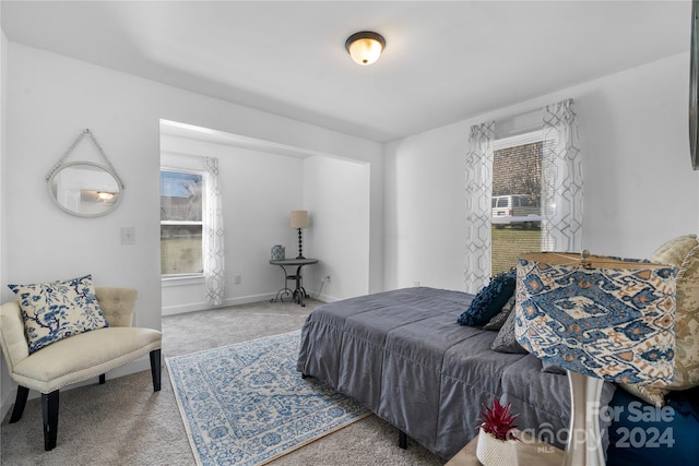 bedroom featuring carpet flooring and multiple windows