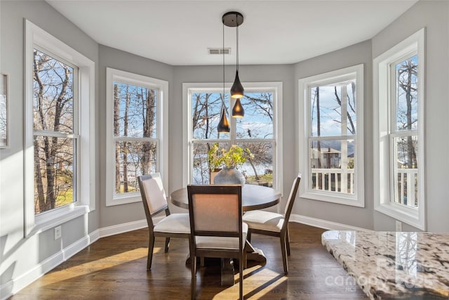 dining room with a wealth of natural light and dark hardwood / wood-style floors