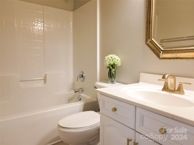 full bathroom featuring vanity, shower / bathtub combination, and toilet