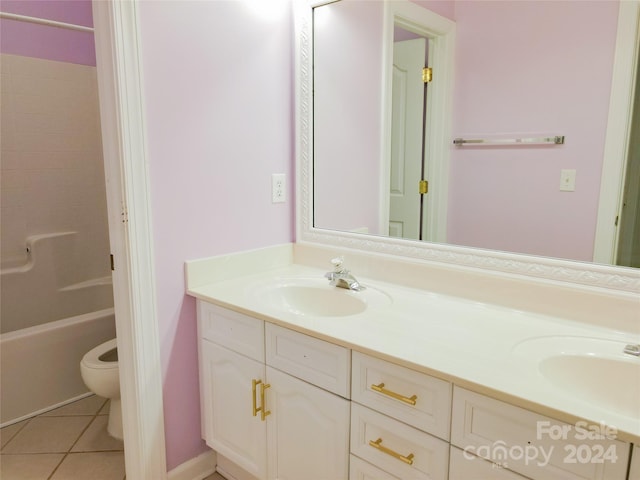 full bathroom featuring tile patterned floors, vanity, toilet, and tub / shower combination