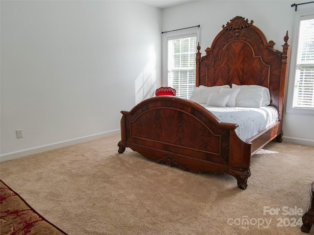 carpeted bedroom with multiple windows