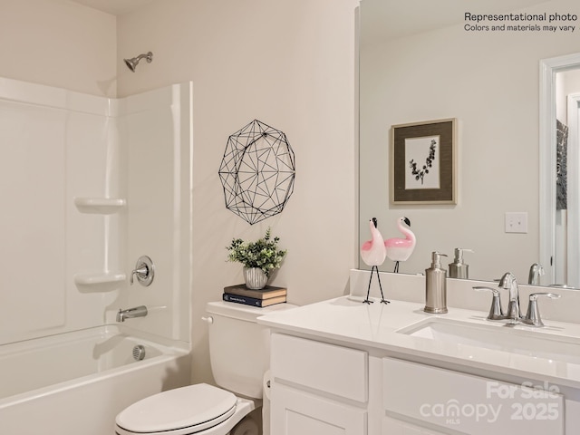 full bathroom with shower / bathing tub combination, vanity, and toilet