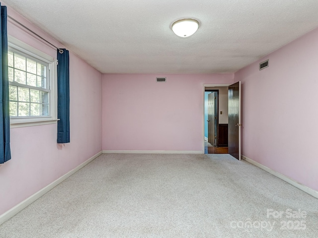 empty room with carpet flooring and a textured ceiling