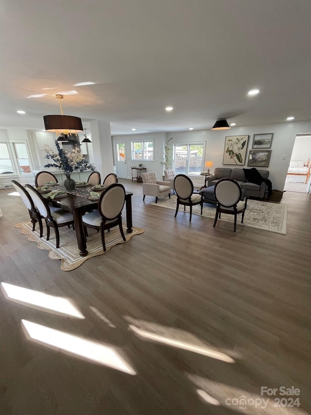 dining area with wood-type flooring