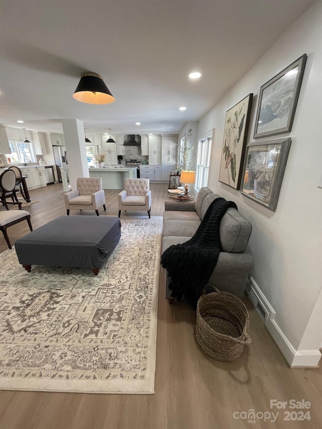 living room with hardwood / wood-style flooring