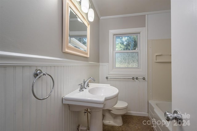 bathroom with crown molding and toilet