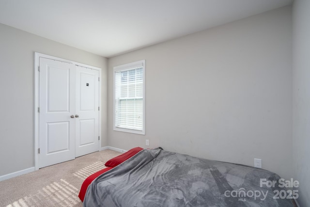 unfurnished bedroom with carpet flooring and a closet