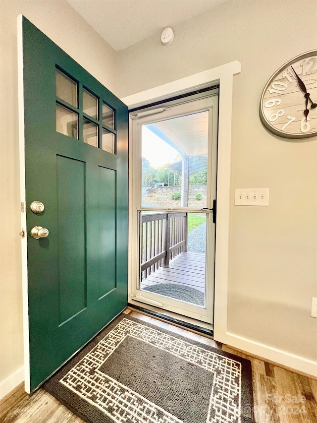 doorway to outside featuring hardwood / wood-style flooring