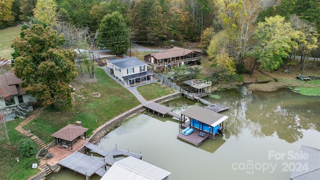 aerial view with a water view