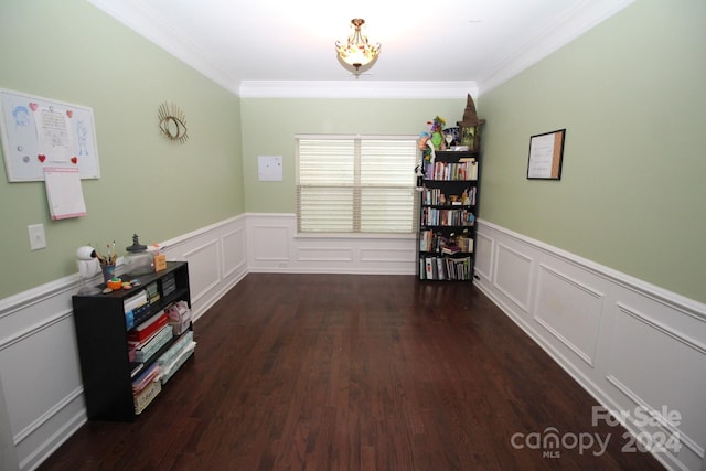 interior space featuring ornamental molding and dark hardwood / wood-style flooring